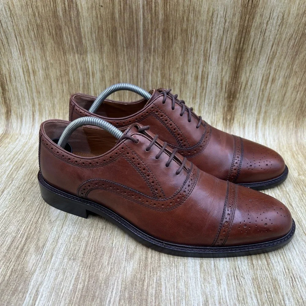Johnston & Murphy Oxford Shoes Men's 9 M Brown Cap Toe Brogue Leather 59-12530